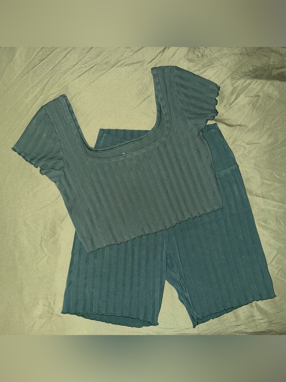 Offline Ribbed Short Set in Green - Stretch Top & Shorts